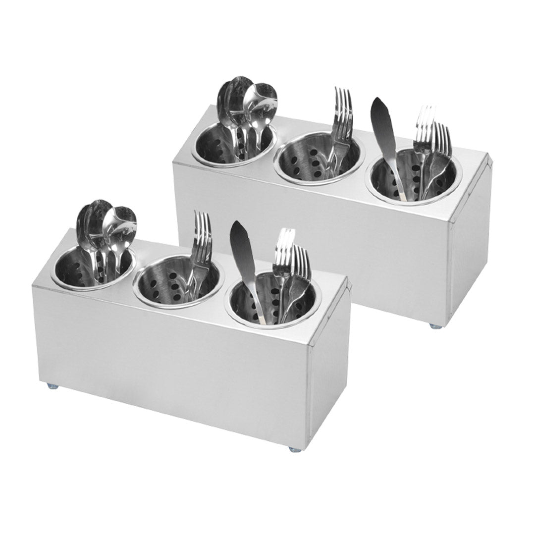 Premium 2X 18/10 Stainless Steel Commercial Conical Utensils Cutlery Holder with 3 Holes - image1