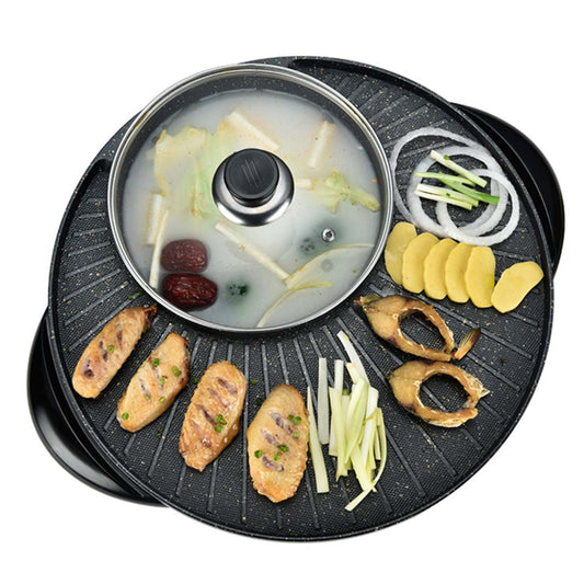 Premium 2 in 1 Electric Stone Coated Teppanyaki Grill Plate Steamboat Hotpot 3-5 Person - image1