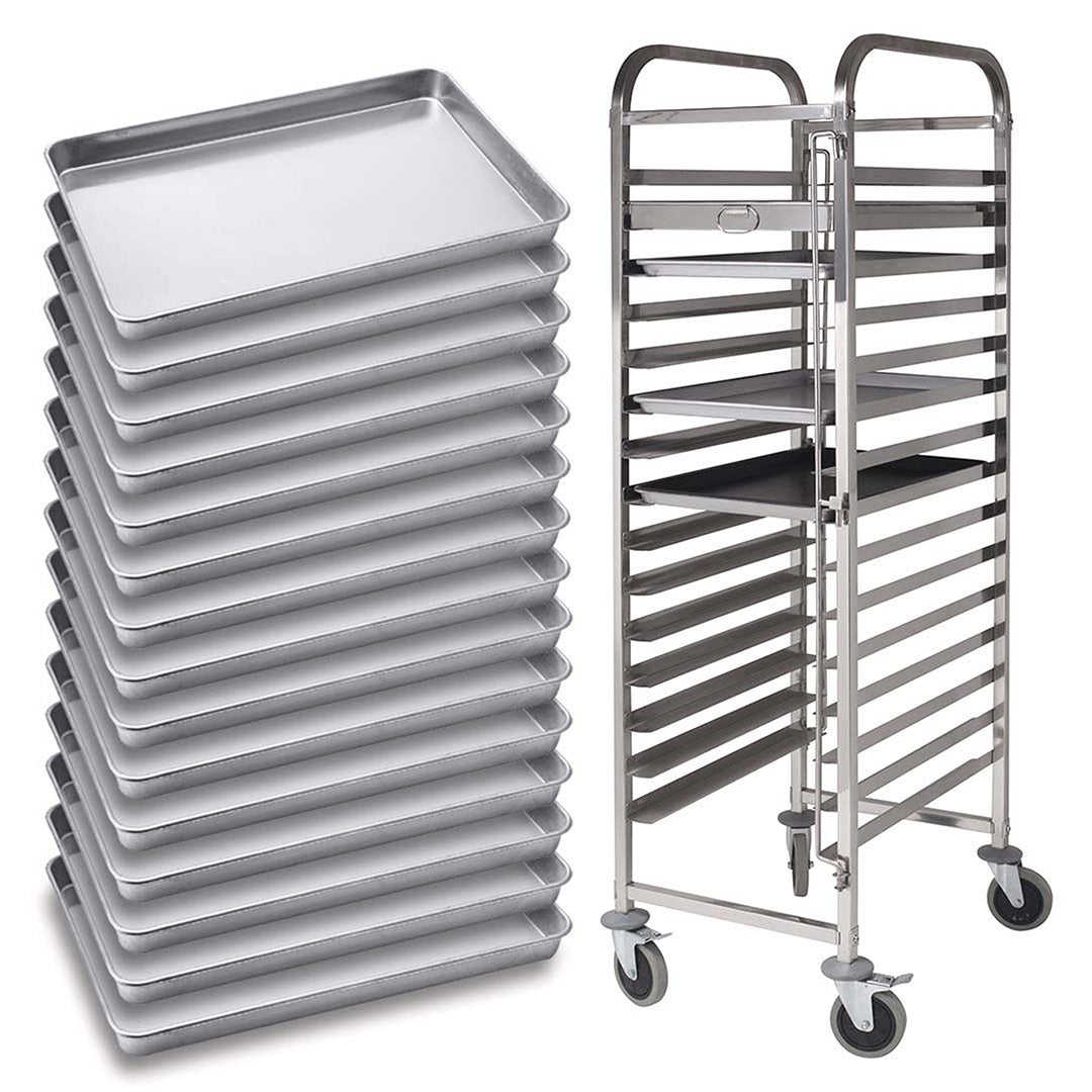 Premium Gastronorm Trolley 15 Tier Stainless Steel with 60*40*5cm Aluminum Baking Pan Cooking Tray for Bakers - image1