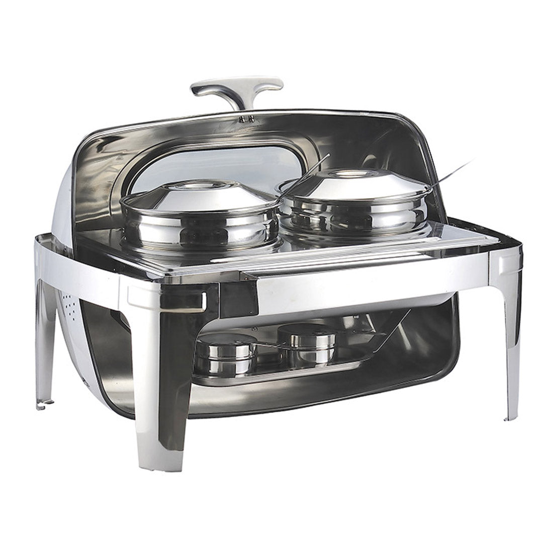 Premium 6.5L Stainless Steel Double Soup Tureen Bowl Station Roll Top Buffet Chafing Dish Catering Chafer Food Warmer Server - image1