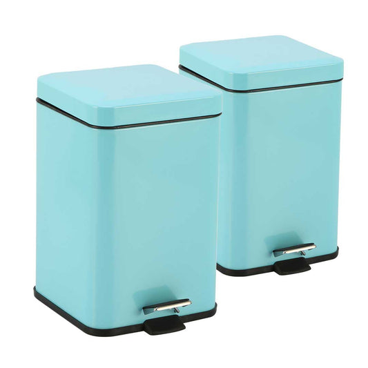 Premium 2X Foot Pedal Stainless Steel Rubbish Recycling Garbage Waste Trash Bin Square 12L Blue - image1