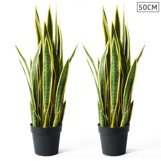 Premium 2X 50cm Artificial Indoor Yellow Edge Tiger Piran Fake Decoration Tree Flower Pot Plant - image1