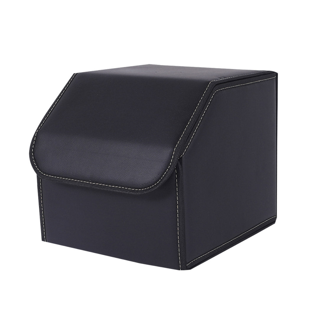 Premium Leather Car Boot Collapsible Foldable Trunk Cargo Organizer Portable Storage Box Black Small - image1