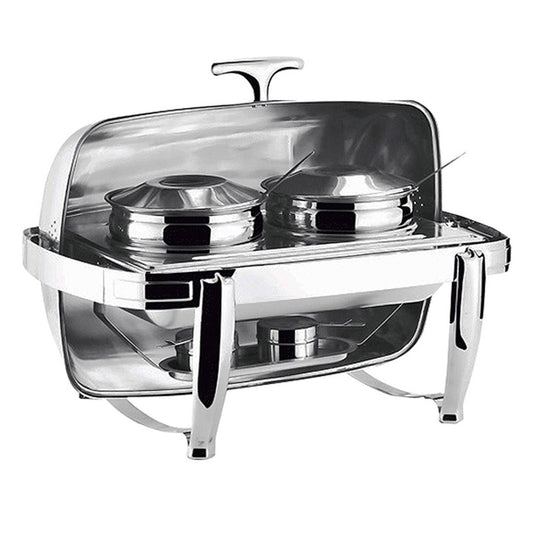 Premium 6.5L Stainless Steel Double Soup Tureen Bowl Station Roll Top Buffet Chafing Dish Catering Chafer Food Warmer Server - image1
