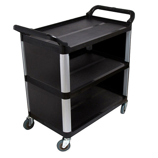 Premium 3 Tier Covered Food Trolley Food Waste Cart Storage Mechanic Kitchen Black - image1