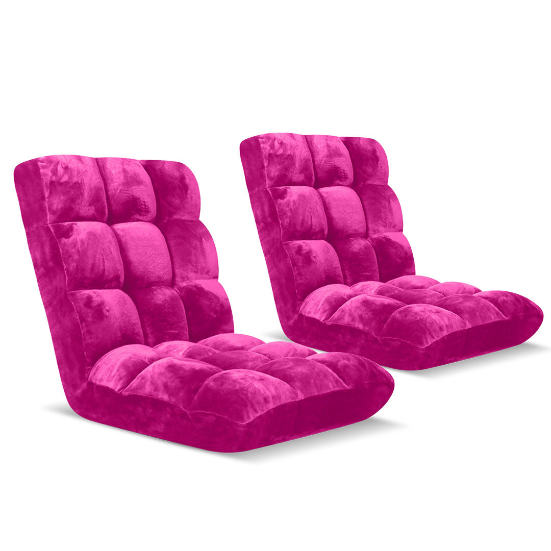 Premium Floor Recliner Folding Lounge Sofa Futon Couch Folding Chair Cushion Pink x2 - image1