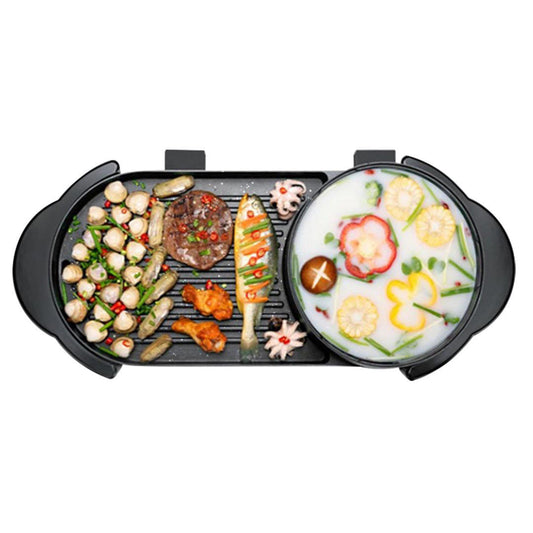Premium 2 in 1 Electric Non-Stick BBQ Teppanyaki Grill Plate Steamboat Hotpot 2-8 Person - image1