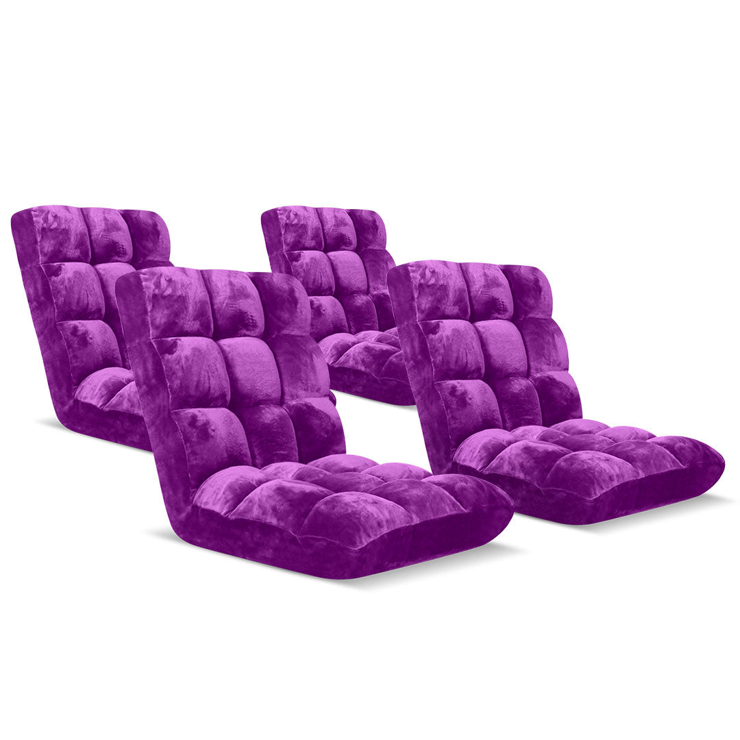 Premium Floor Recliner Folding Lounge Sofa Futon Couch Folding Chair Cushion Purple x4 - image1