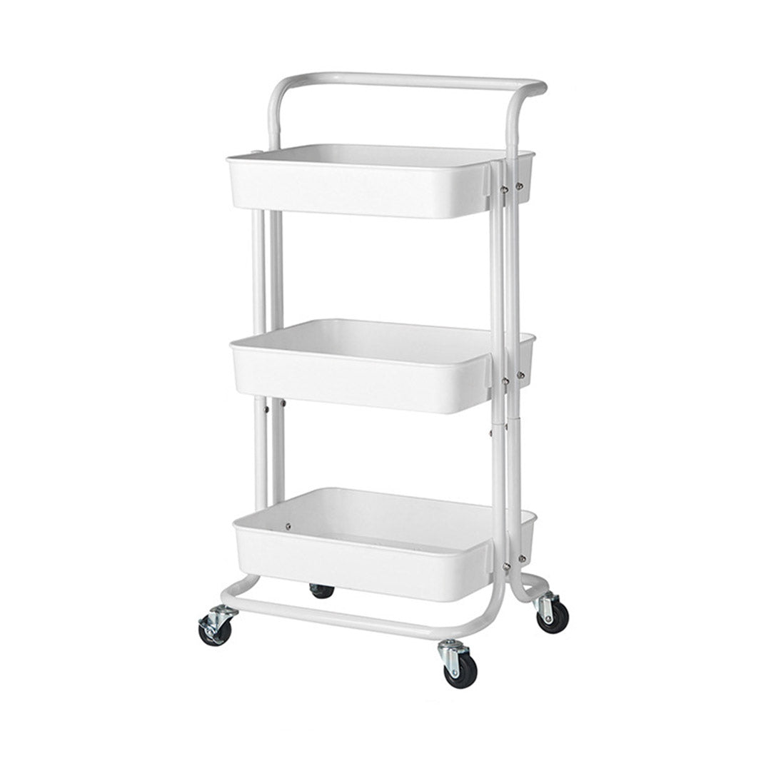 Premium 3 Tier Steel White Movable Kitchen Cart Multi-Functional Shelves Portable Storage Organizer with Wheels - image1