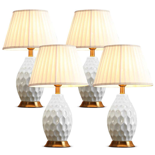 Premium 4X Textured Ceramic Oval Table Lamp with Gold Metal Base White - image1