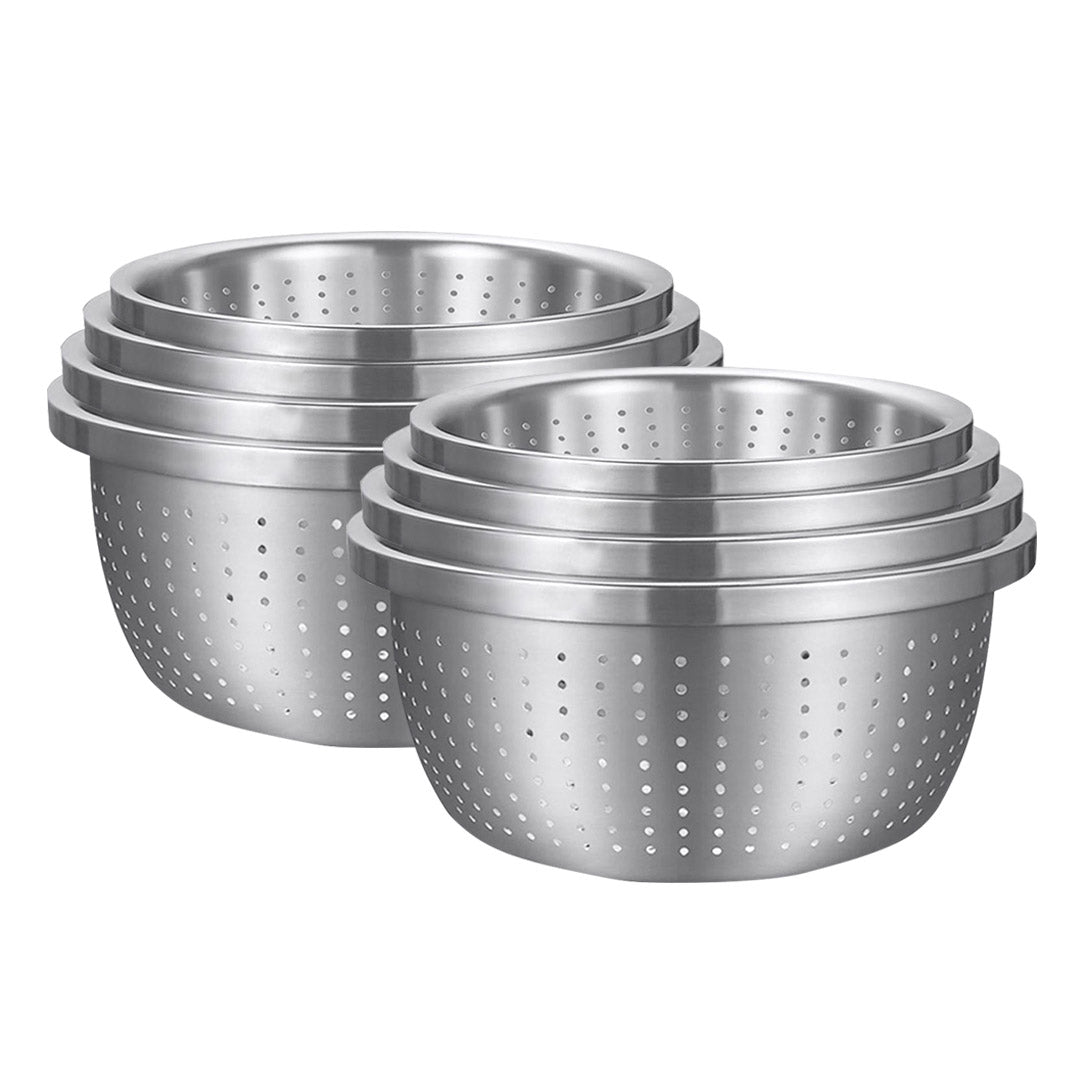 Premium 2X Stainless Steel Nesting Basin Colander Perforated Kitchen Sink Washing Bowl Metal Basket Strainer Set of 4 - image1