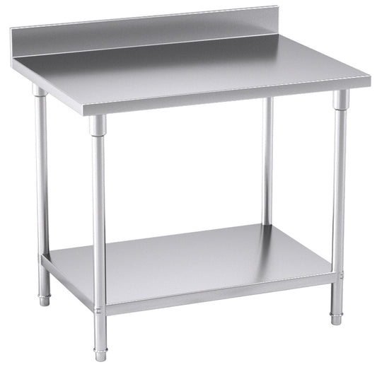 Premium Commercial Catering Kitchen Stainless Steel Prep Work Bench Table with Back-splash 100*70*85cm - image1