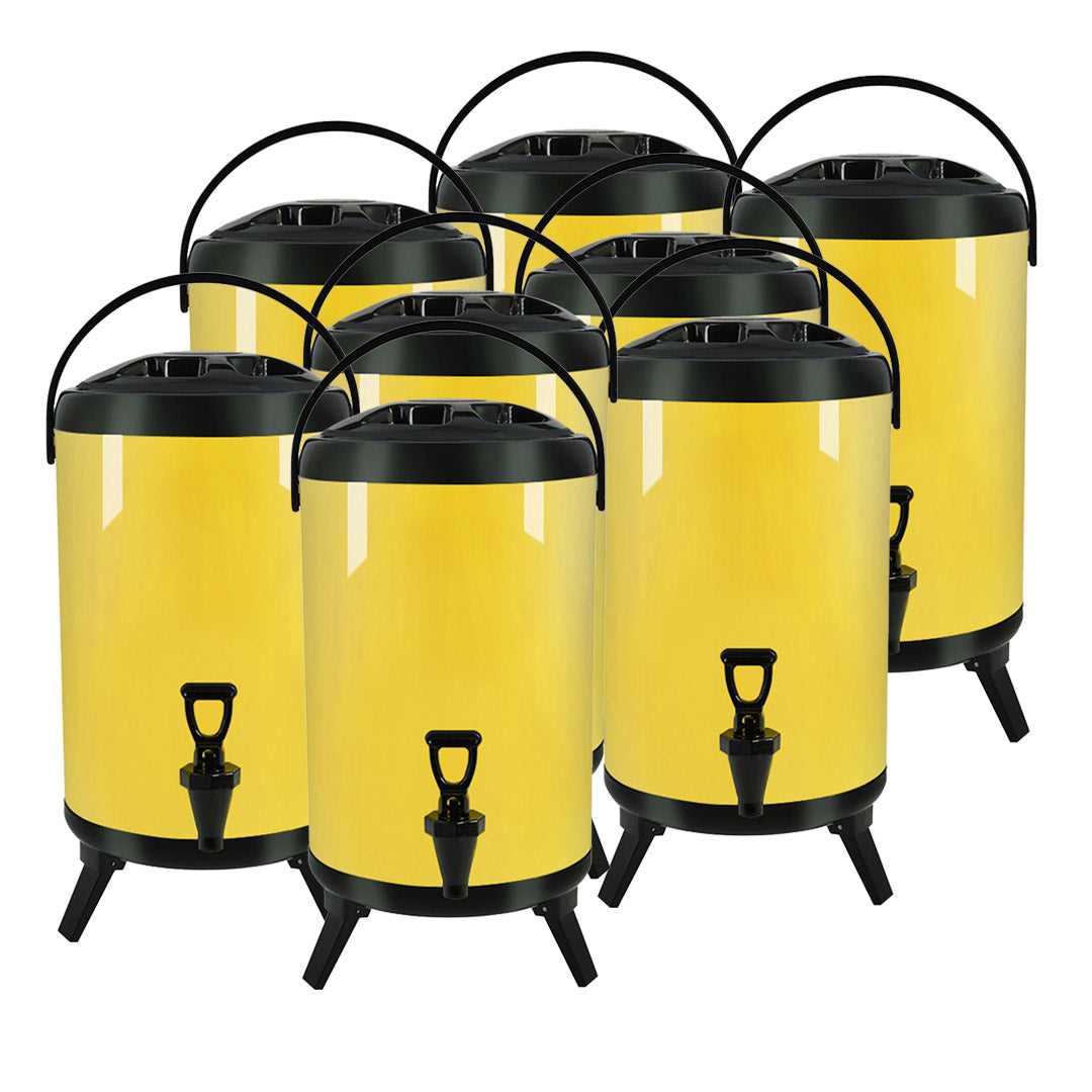 Premium 8X 14L Stainless Steel Insulated Milk Tea Barrel Hot and Cold Beverage Dispenser Container with Faucet Yellow - image1