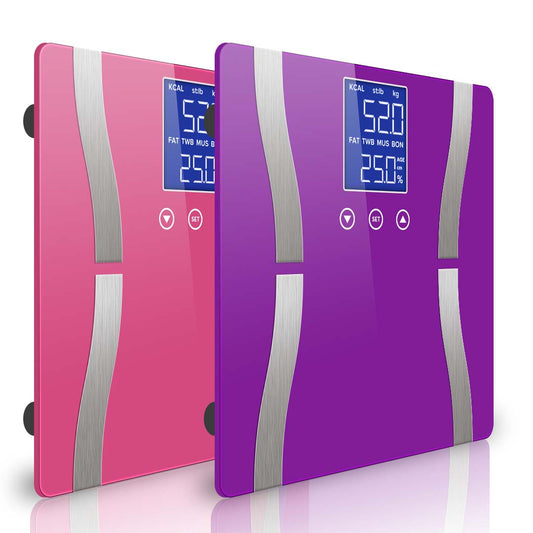 Premium 2 x Digital Body Fat Scale Bathroom Scales Weight Gym Glass Water LCD Purple/Pink - image1