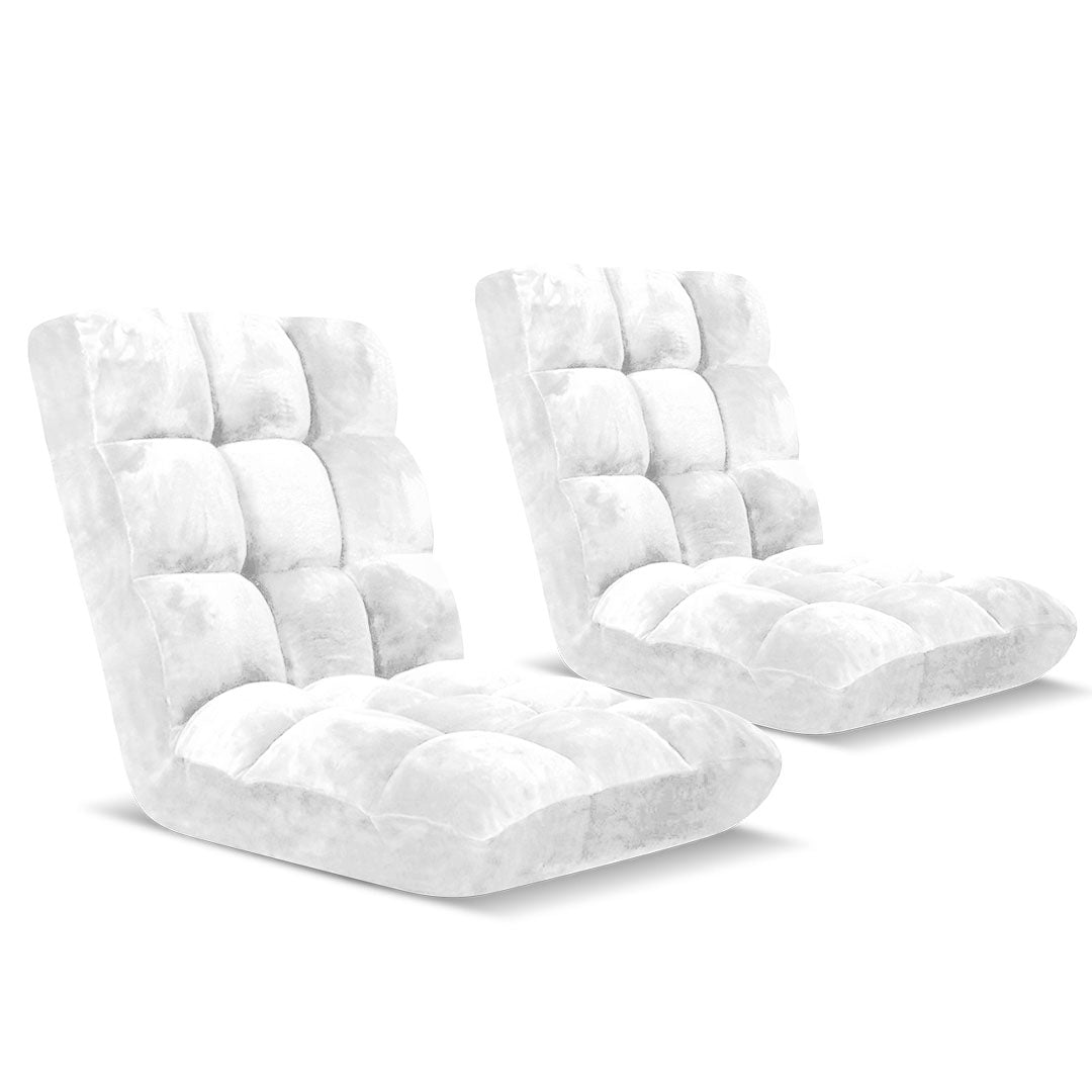 Floor Recliner Folding Lounge Sofa Futon Couch Folding Chair Cushion White x2 - image1