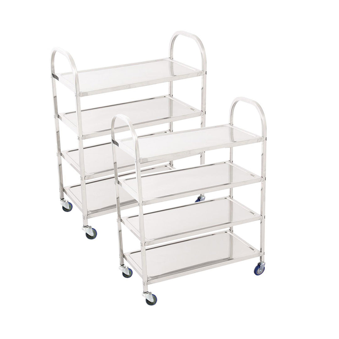 Premium 2X 4 Tier 950x500x1220 Stainless Steel Kitchen Dining Food Cart Trolley Utility - image1