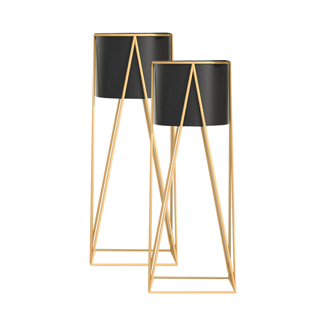 Premium 2X 50cm Gold Metal Plant Stand with Black Flower Pot Holder Corner Shelving Rack Indoor Display - image1