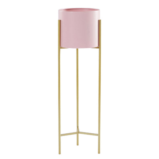 Premium 2 Layer 60cm Gold Metal Plant Stand with Pink Flower Pot Holder Corner Shelving Rack Indoor Display - image1