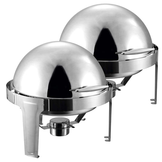 Premium 2X 6L Stainless Steel Chafing Food Warmer Catering Dish Round Roll Top - image1