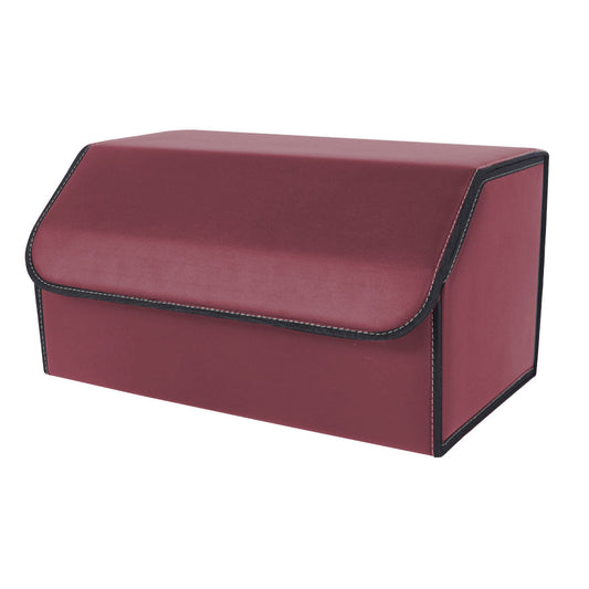 Premium Leather Car Boot Collapsible Foldable Trunk Cargo Organizer Portable Storage Box Red Large - image1