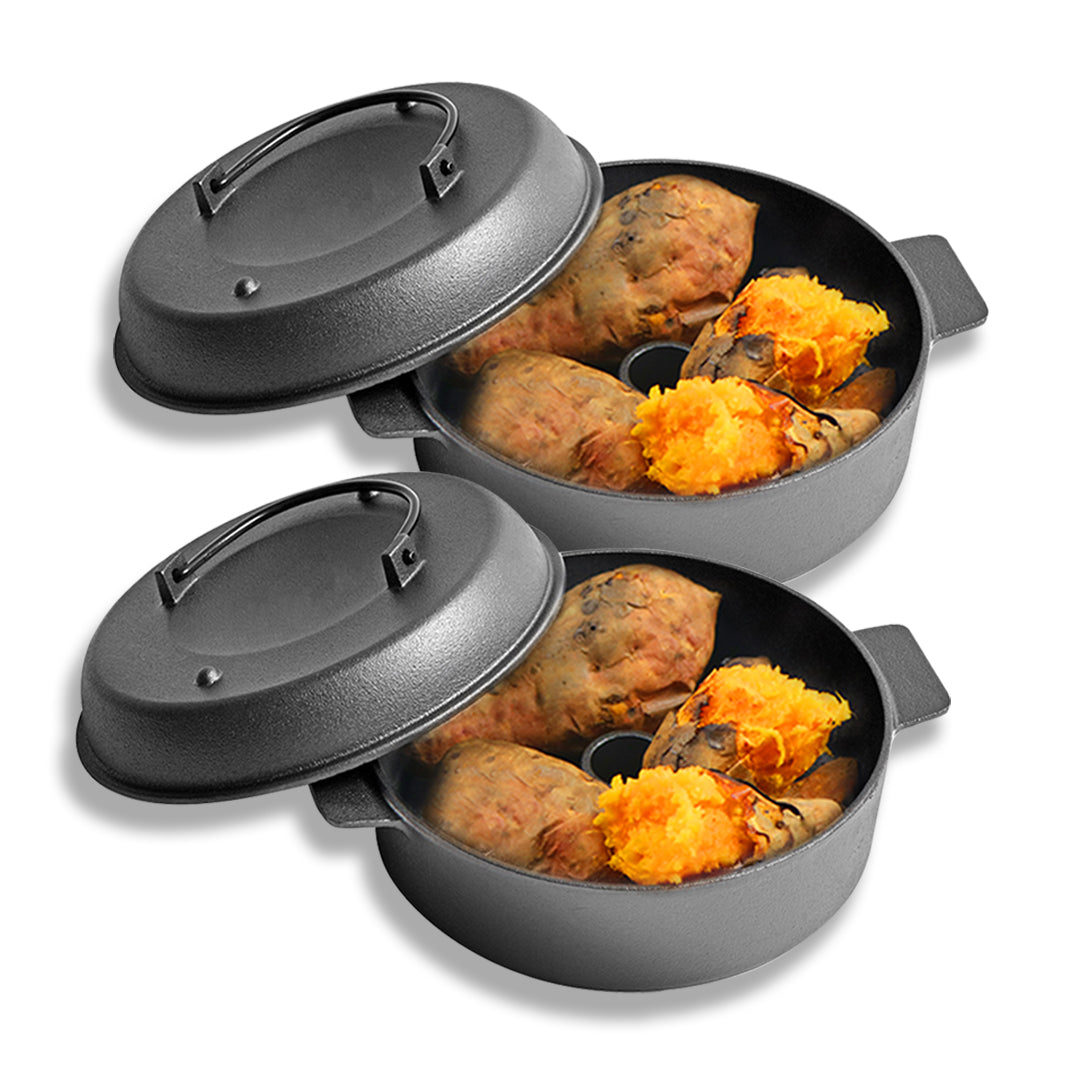 Premium 2X 28cm Cast Iron Dutch Oven Pre-Seasoned Cast Iron Pot with Lid - image1