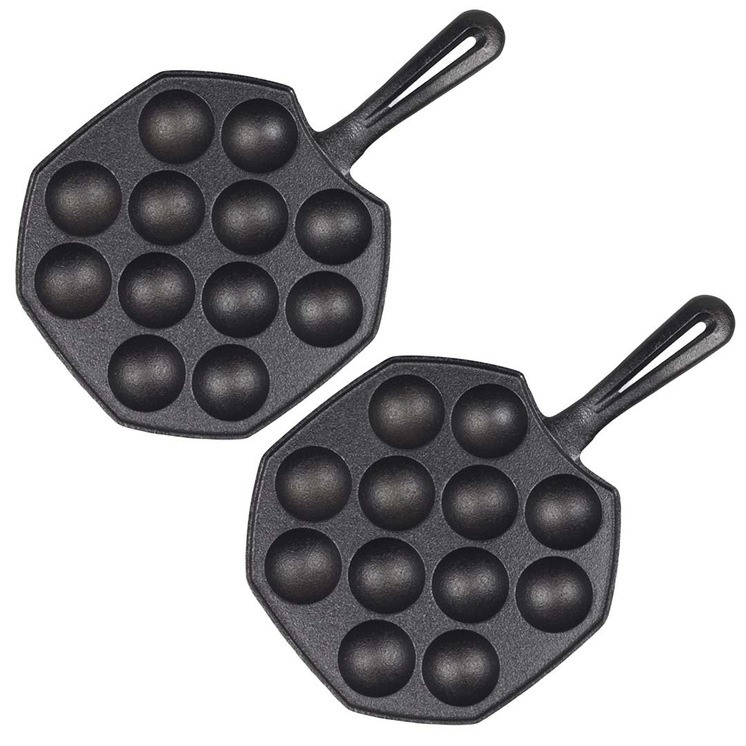 Premium 2X 18CM Cast Iron Takoyaki Fry Pan Octopus Balls Maker 12 Hole Cavities Grill Mold - image1