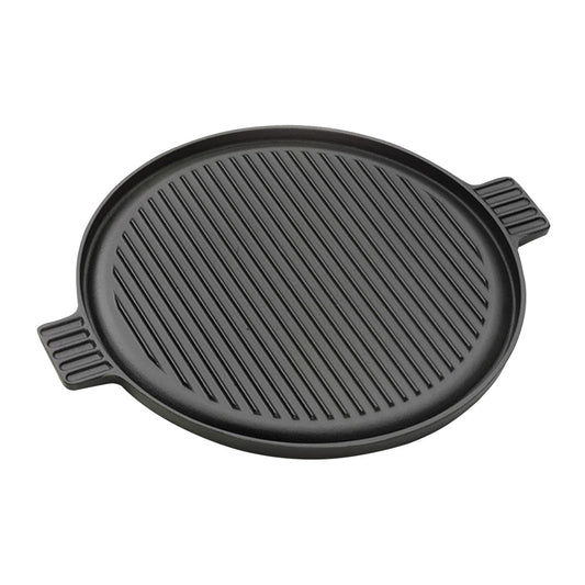 Premium 43cm Round Ribbed Cast Iron Frying Pan Skillet Steak Sizzle Platter with Handle - image1