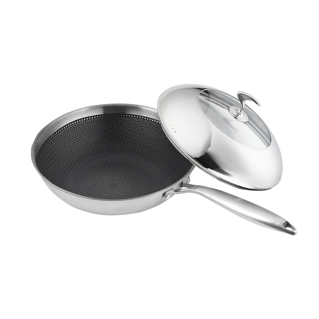 Premium 18/10 Stainless Steel Fry Pan 30cm Frying Pan Top Grade Cooking Non Stick Interior Skillet with Lid - image1