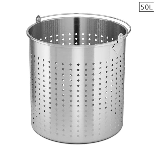 Premium 50L 18/10 Stainless Steel Perforated Stockpot Basket Pasta Strainer with Handle - image1
