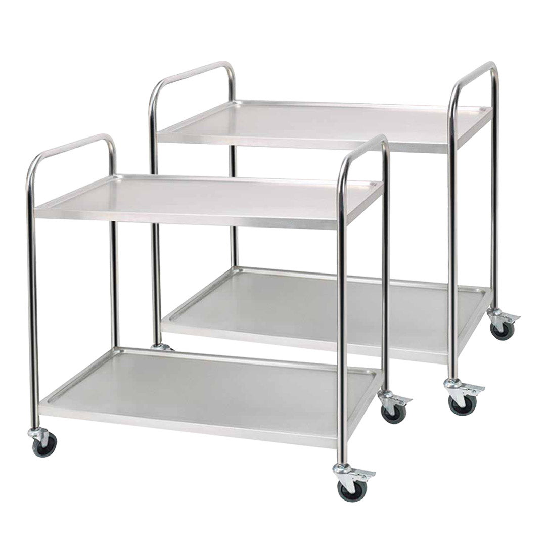 Premium 2X 2 Tier 86x54x94cm Stainless Steel Kitchen Dinning Food Cart Trolley Utility Round Large - image1