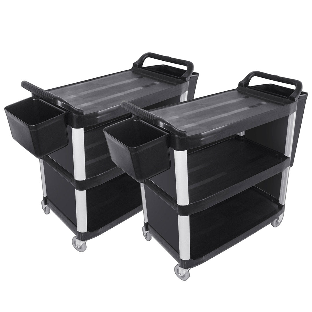 Premium 2X 3 Tier Covered Food Trolley Food Waste Cart Storage Mechanic Kitchen with Bins - image1