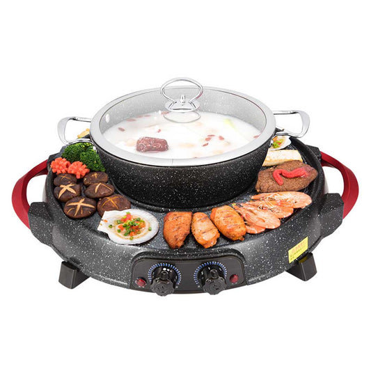 Premium 2 in 1 Electric Stone Coated Teppanyaki Grill Plate Steamboat Hotpot - image1