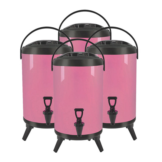 Premium 4X 14L Stainless Steel Insulated Milk Tea Barrel Hot and Cold Beverage Dispenser Container with Faucet Pink - image1