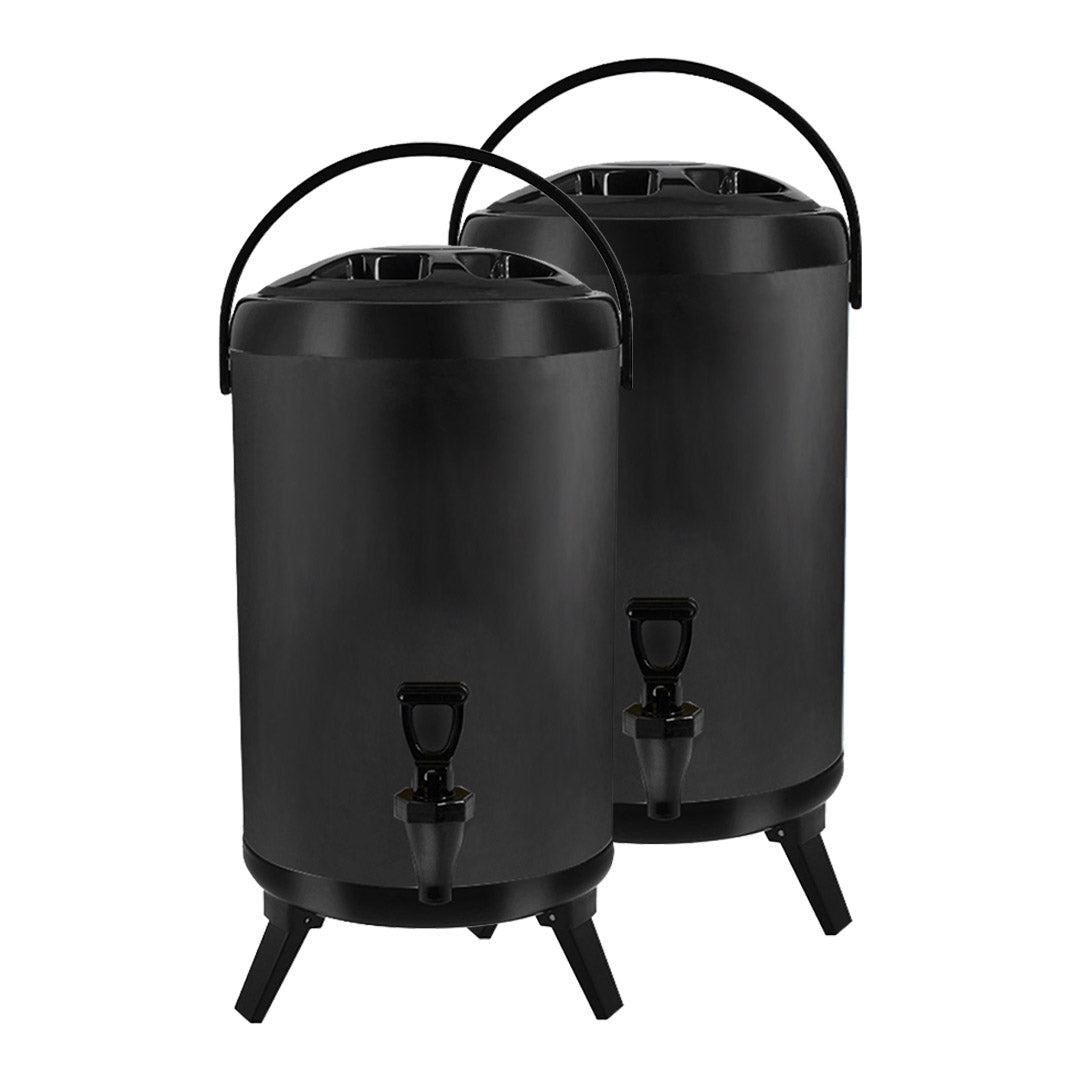 2X 12L Stainless Steel Insulated Milk Tea Barrel Hot and Cold Beverage Dispenser Container with Faucet Black - image1