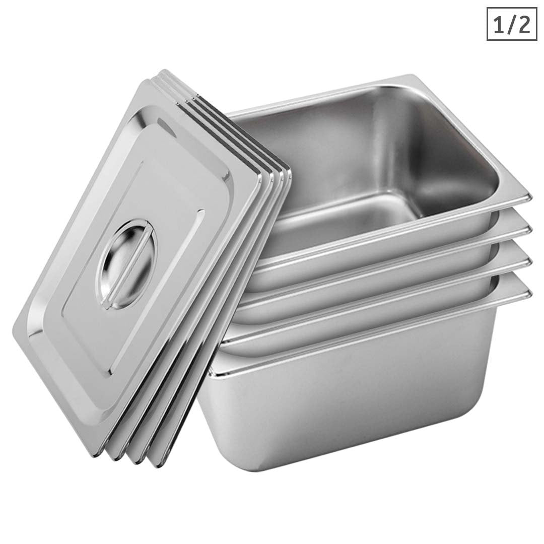 Premium 4X Gastronorm GN Pan Full Size 1/2 GN Pan 20cm Deep Stainless Steel Tray With Lid - image1