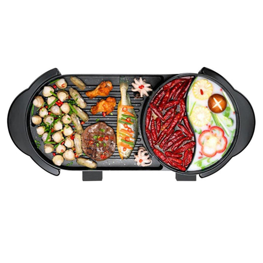 Premium 2 in 1 Electric Non-Stick BBQ Teppanyaki Grill Plate Steamboat Dual Sided Hotpot - image1