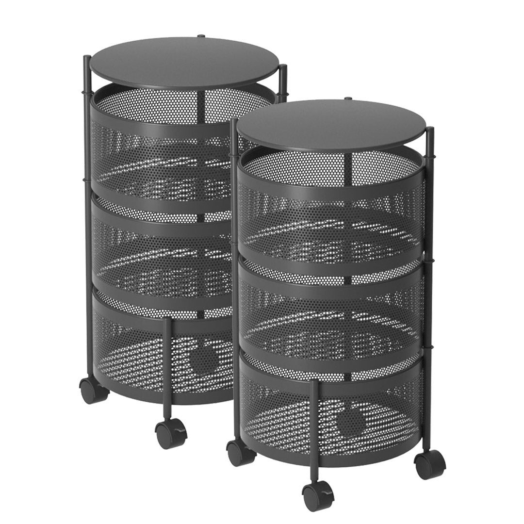 Premium 2X 3 Tier Steel Round Rotating Kitchen Cart Multi-Functional Shelves Portable Storage Organizer with Wheels - image1