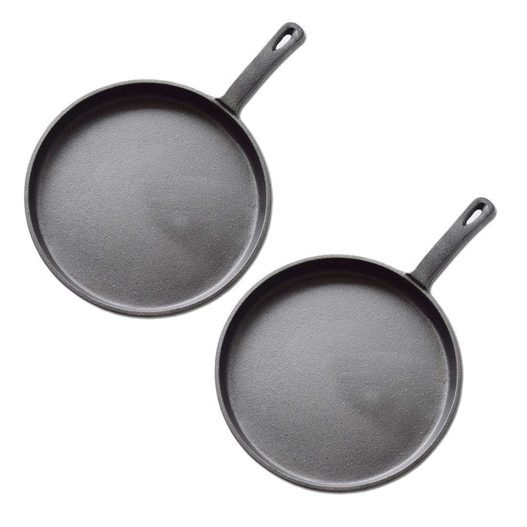 Premium 2X 26cm Round Cast Iron Frying Pan Skillet Griddle Sizzle Platter - image1