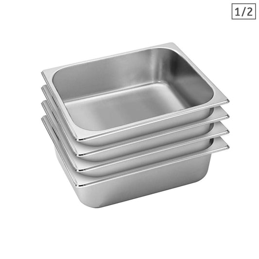 Premium 4X Gastronorm GN Pan Full Size 1/2 GN Pan 10cm Deep Stainless Steel Tray - image1