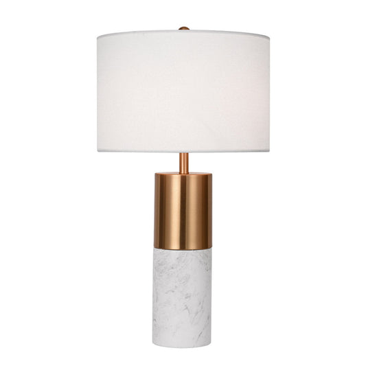 Premium 60cm White Marble Bedside Modern Desk Table Lamp Living Room Shade with Cylinder Base - image1