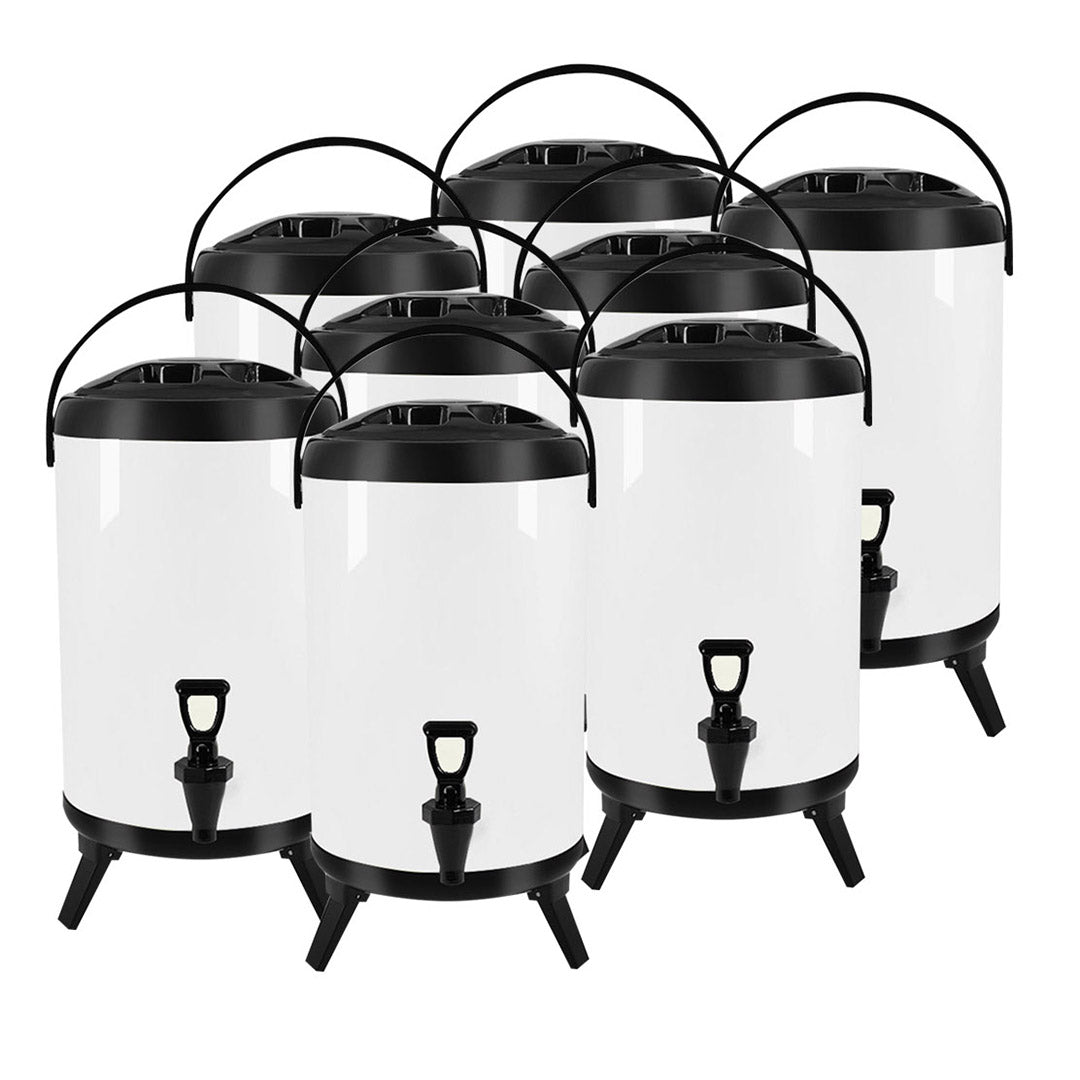 Premium 8X 14L Stainless Steel Insulated Milk Tea Barrel Hot and Cold Beverage Dispenser Container with Faucet White - image1