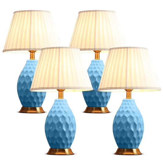 Premium 4X Textured Ceramic Oval Table Lamp with Gold Metal Base Blue - image1