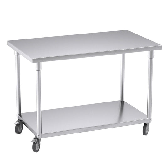 Premium 120cm Commercial Catering Kitchen Stainless Steel Prep Work Bench Table with Wheels - image1