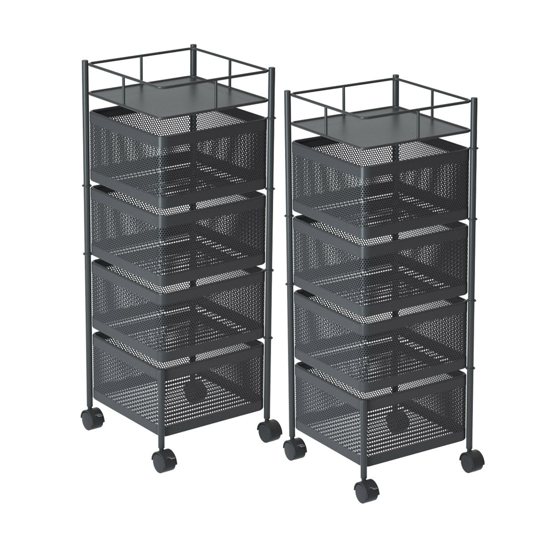 Premium 2X 4 Tier Steel Square Rotating Kitchen Cart Multi-Functional Shelves Portable Storage Organizer with Wheels - image1