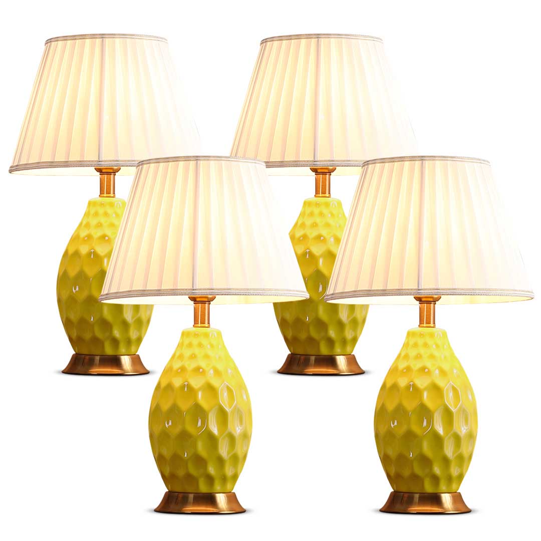 Premium 4X Textured Ceramic Oval Table Lamp with Gold Metal Base Yellow - image1