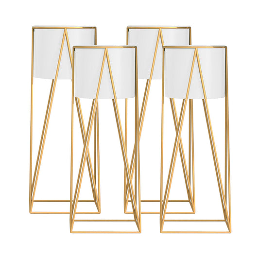 Premium 4X 50cm Gold Metal Plant Stand with White Flower Pot Holder Corner Shelving Rack Indoor Display - image1