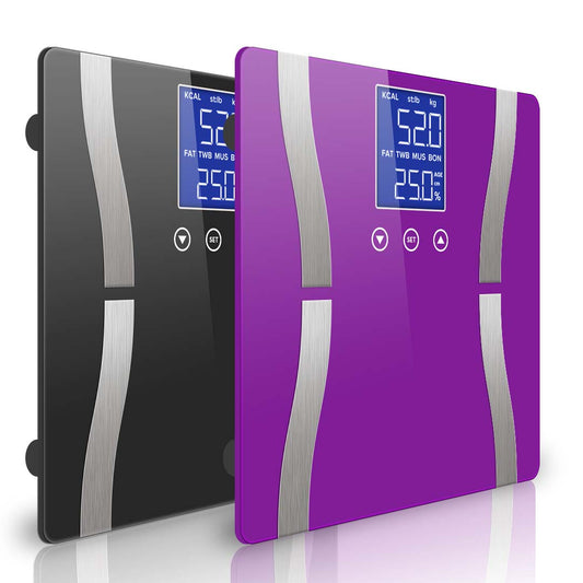Premium 2X Glass LCD Digital Body Fat Scale Bathroom Electronic Gym Water Weighing Scales Black/Purple - image1