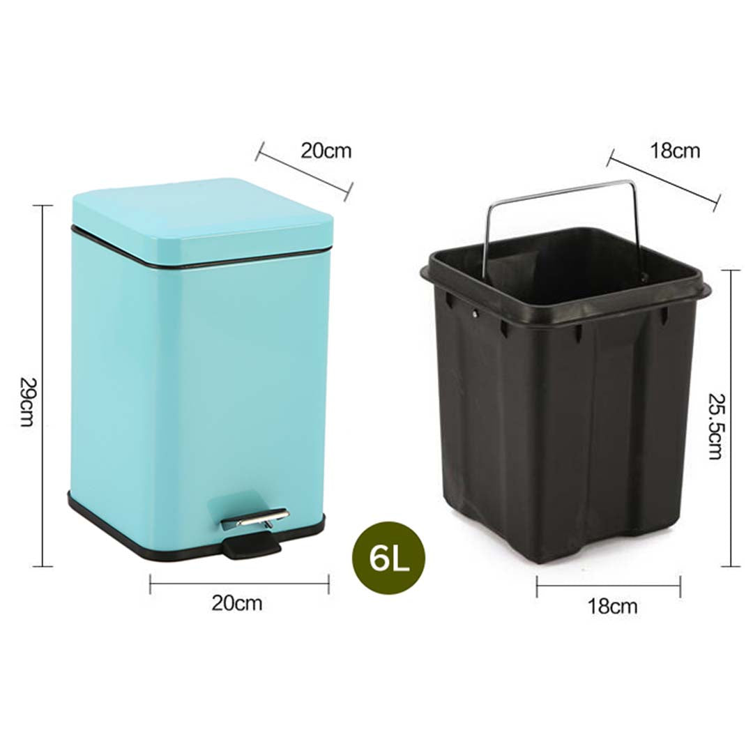 Premium Foot Pedal Stainless Steel Rubbish Recycling Garbage Waste Trash Bin Square 6L Blue - image2