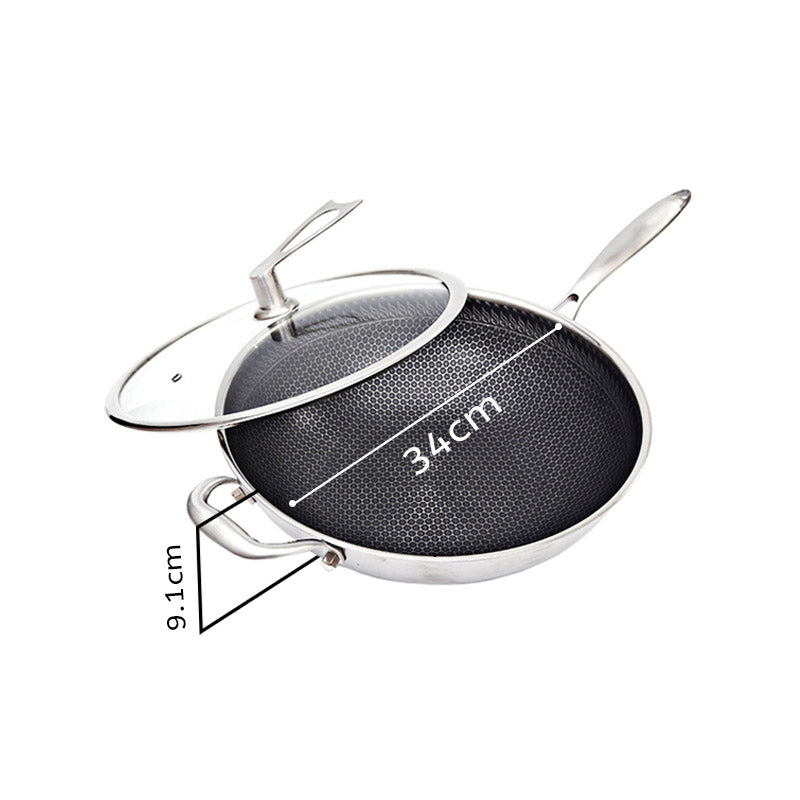 Premium 34cm Stainless Steel Tri-Ply Frying Cooking Fry Pan Textured Non Stick Skillet with Glass Lid and Helper Handle - image2