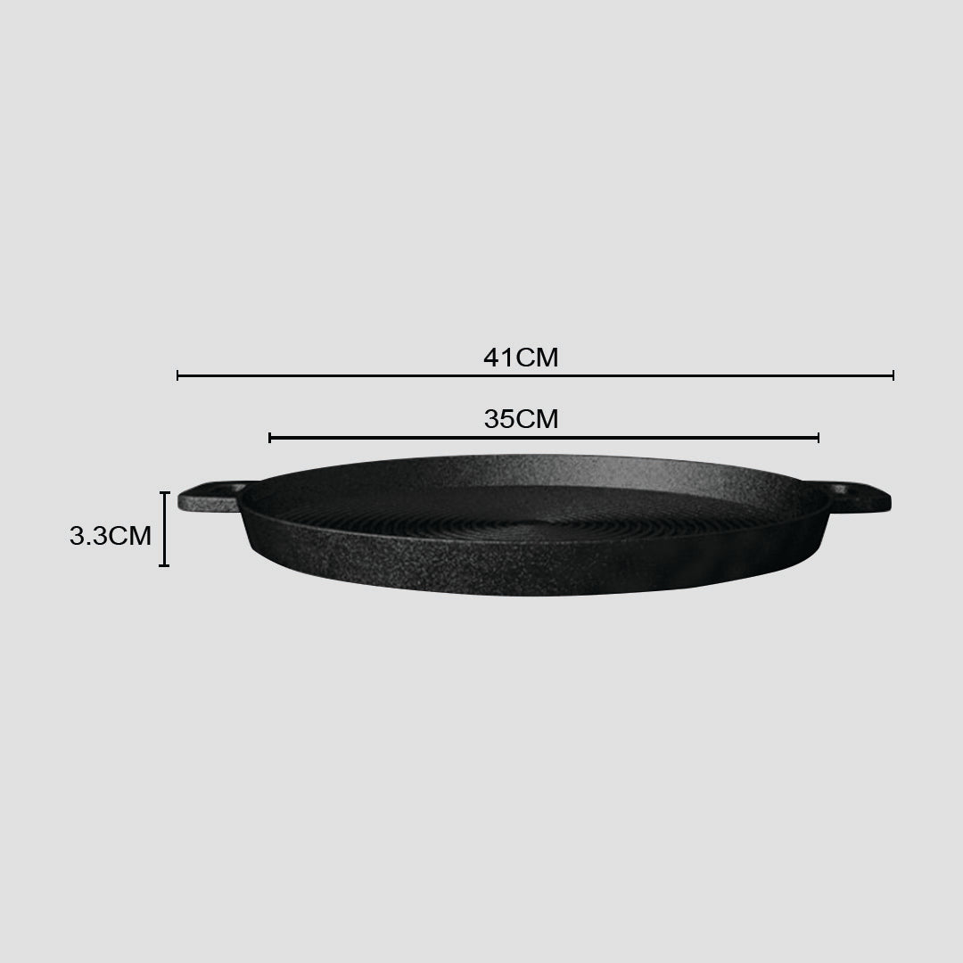 Premium 35cm Round Ribbed Cast Iron Frying Pan Skillet Steak Sizzle Platter with Handle - image2